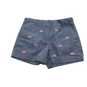 Vineyard Vines Kids Blue Embroidered Pink Whale Chino Shorts Size 10